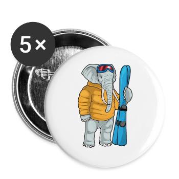 Elefant Skifahrer Ski Wintersport - Buttons groß 56 mm (5er Pack) - Weiß - Vorne