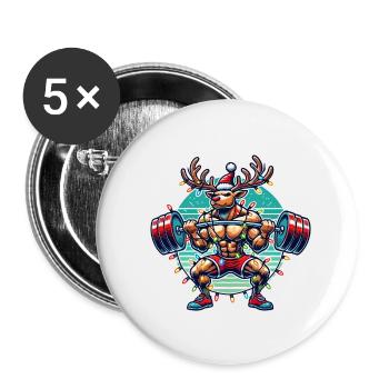 Noël Bodybuilder Renne Muscle Power - Lot de 5 grands badges (56 mm) - blanc - Devant