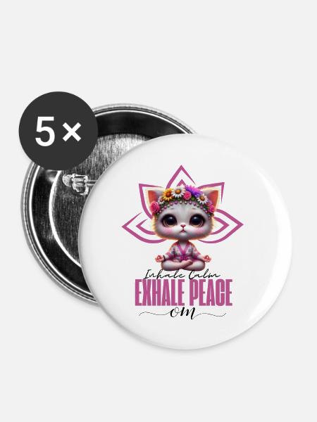 InhaleCalmExhalePeace - Buttons groß 56 mm (5er Pack) - Weiß