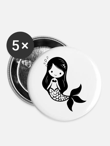 Meerjungfrau - Buttons groß 56 mm (5er Pack) - Weiß