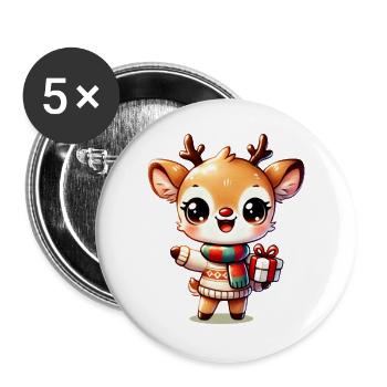 Rentier mit buntem Schal – Weihnachtlicher Charme - Buttons groß 56 mm (5er Pack) - Weiß - Vorne