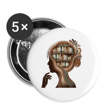 Bücher Kopf Illustration Denken Wissen - Buttons groß 56 mm (5er Pack) - Weiß - Vorne