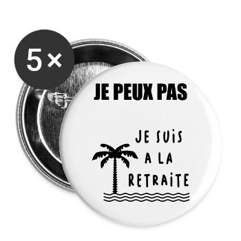 RUHESTAND. FEIERTAG. RUHESTAND. PENSIONIERT. RUHESTAND. - Buttons groß 56 mm (5er Pack) - Weiß - Vorne