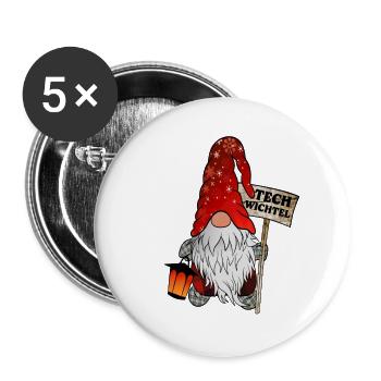 Tech Wichtel – IT Weihnachtsgnom - Buttons groß 56 mm (5er Pack) - Weiß - Vorne
