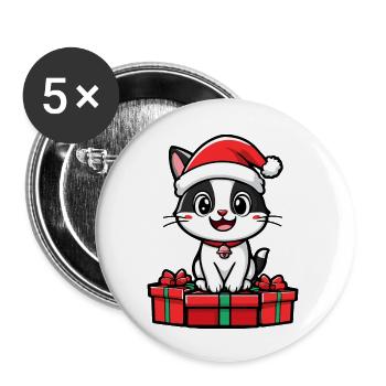 Katze Weihnachten Geschenke - Buttons groß 56 mm (5er Pack) - Weiß - Vorne