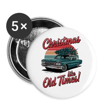 Vintage Weihnachtsauto-Weihnachtsdesign - Buttons groß 56 mm (5er Pack) - Weiß - Vorne