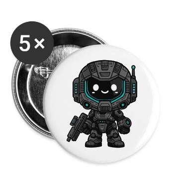 kleiner süsser Robotersoldat - Buttons groß 56 mm (5er Pack) - Weiß - Vorne