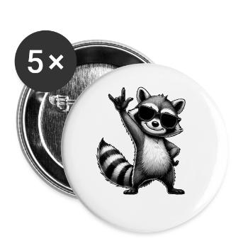 Raccoon with Rock Pose Raccoon Rock Music Musician - Buttons large 2.2''/56 mm (5-pack) - white - Front