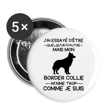 Mon Chien border collie m aime trop - Lot de 5 grands badges (56 mm) - blanc - Devant