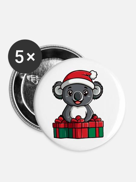 Koala Weihnachten Geschenke - Buttons groß 56 mm (5er Pack) - Weiß