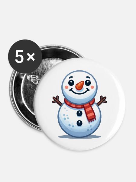 Snowman Schneemann - Buttons groß 56 mm (5er Pack) - Weiß
