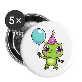 Frosch Geburtstag Comic Niedlich - Buttons groß 56 mm (5er Pack) - Weiß - Vorne