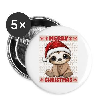 Faultier Ugly Christmas Weihnachten Xmas Süß - Buttons groß 56 mm (5er Pack) - Weiß - Vorne