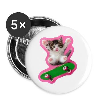 Kitty patineur joyeux avec planche à roulettes verte - Lot de 5 grands badges (56 mm) - blanc - Devant