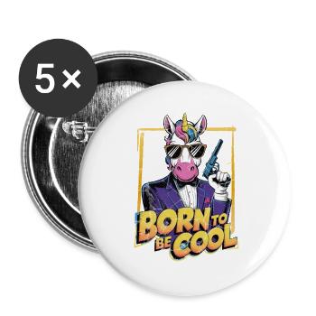 Born to be Cool | Cooles Streetwear-Typo-Shirt - Buttons groß 56 mm (5er Pack) - Weiß - Vorne