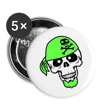 Chapeau de pirate crâne squelette tête de mort Halloween - Lot de 5 grands badges (56 mm) - blanc - Devant