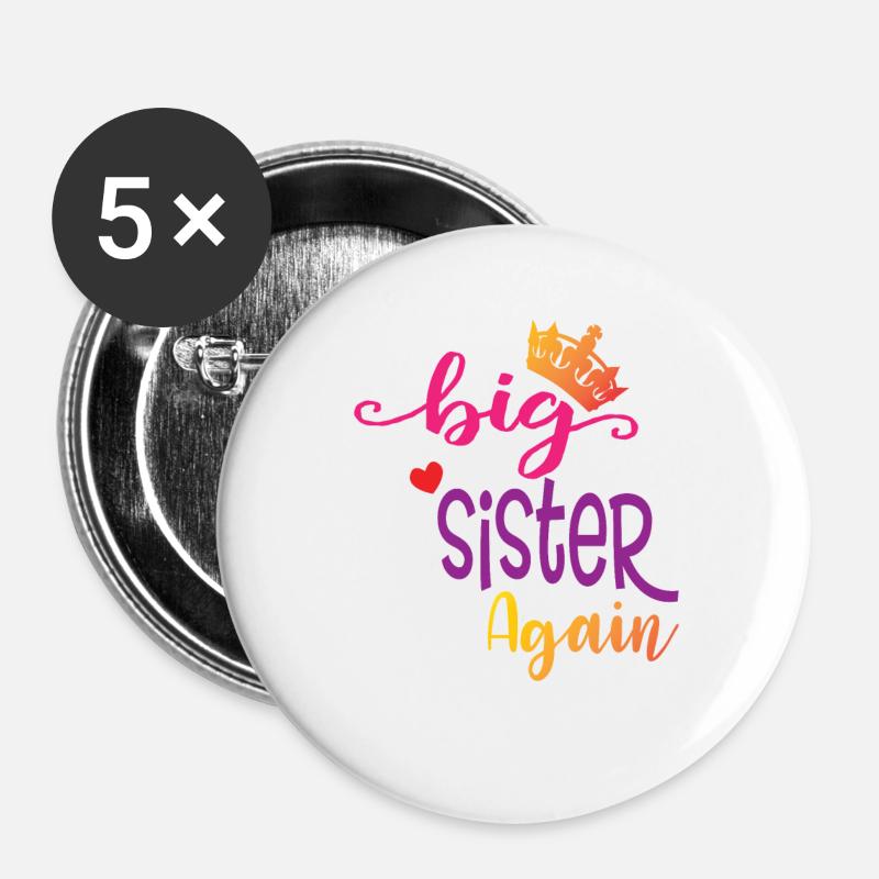 Big sister gift Big Sister Again - Buttons large 2.2''/56 mm (5-pack) - white