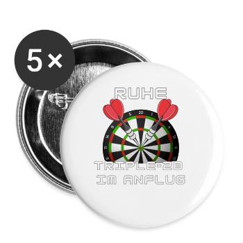 Ruhe, Triple 20 im Anflug - Darts WM - Buttons groß 56 mm (5er Pack) - Weiß - Vorne
