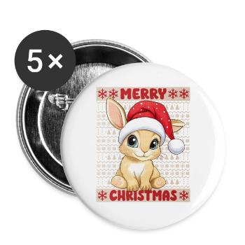 Bunny Rabbit Ugly Christmas Christmas Xmas Cute - Buttons large 2.2''/56 mm (5-pack) - white - Front