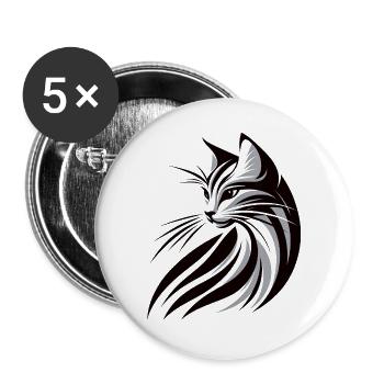 Katzen Silhouette Tribal Katze, Cat Tattoo - Buttons groß 56 mm (5er Pack) - Weiß - Vorne