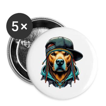 Chien - Lot de 5 grands badges (56 mm) - blanc - Devant