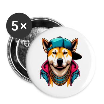 Chien - Lot de 5 grands badges (56 mm) - blanc - Devant