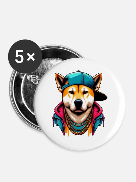 Hund - Buttons groß 56 mm (5er Pack) - Weiß