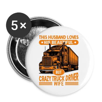 Camionneur Fou et Épouse Passionnée - Lot de 5 grands badges (56 mm) - blanc - Devant