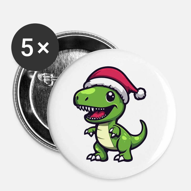 Dinosaur T-Rex Christmas - Buttons large 2.2''/56 mm (5-pack) - white