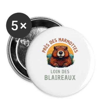 Humour marmotte randonnée Rando nature - Lot de 5 grands badges (56 mm) - blanc - Devant