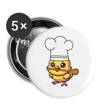 Chapeau de chef Cuiller de cuisine Poussin Cuisinier Cuisinier Cuisinier - Lot de 5 grands badges (56 mm) - blanc - Devant
