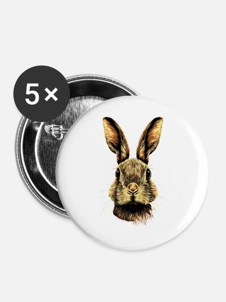 Hase Kaninchen Liebhaber Feldhase Bunny Süße Hasen - Buttons groß 56 mm (5er Pack) - Weiß