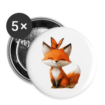 Fuchs mit Schmetterling - Buttons groß 56 mm (5er Pack) - Weiß - Vorne