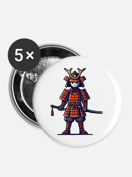 Samurai Comic - Buttons groß 56 mm (5er Pack) - Weiß