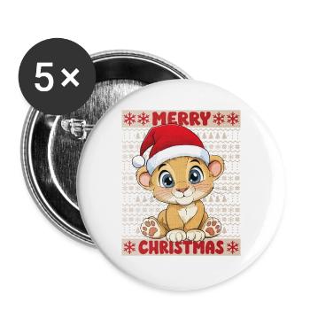 Lion Moche Noël Noël Mignon Mignon - Lot de 5 grands badges (56 mm) - blanc - Devant