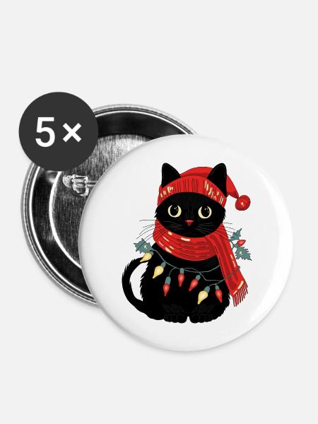Katze und winter - Buttons groß 56 mm (5er Pack) - Weiß