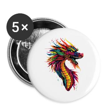 Dragon Mythical Creature Dragon Lover Fire Dragon - Buttons large 2.2''/56 mm (5-pack) - white - Front