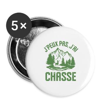 Chasse chasseur cerf bois - Lot de 5 grands badges (56 mm) - blanc - Devant