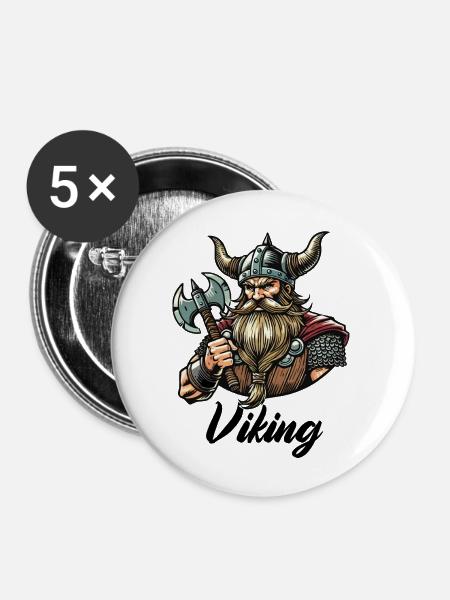 Wikinger Krieger - Buttons groß 56 mm (5er Pack) - Weiß