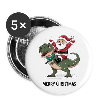 Dinosaurier T-Rex Weihnachten Weihnachtsmann Santa - Buttons groß 56 mm (5er Pack) - Weiß - Vorne