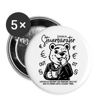 Bär Steuerberater Offizielles Steuerbärater Outfit - Buttons groß 56 mm (5er Pack) - Weiß - Vorne