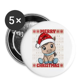 Pferd Weihnachten Süß Niedlich Weihnachtlich - Buttons groß 56 mm (5er Pack) - Weiß - Vorne