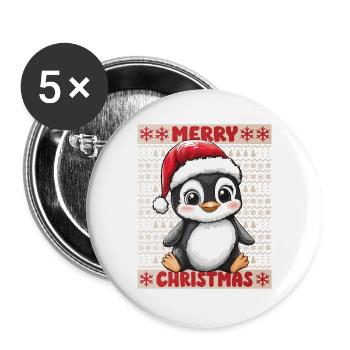 Pingouin Noël Mignon Noël mignon Noël - Lot de 5 grands badges (56 mm) - blanc - Devant