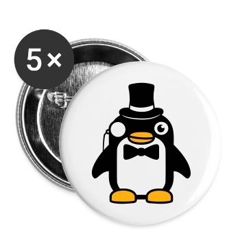 Penguin Gentleman Sir Mr. Top Hat Monocle - Buttons large 2.2''/56 mm (5-pack) - white - Front