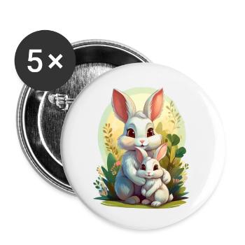 Mom bunny hugging her child - Buttons large 2.2''/56 mm (5-pack) - white - Front
