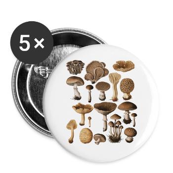 Fungi Collection Mushroom Variety Design - Buttons large 2.2''/56 mm (5-pack) - white - Front