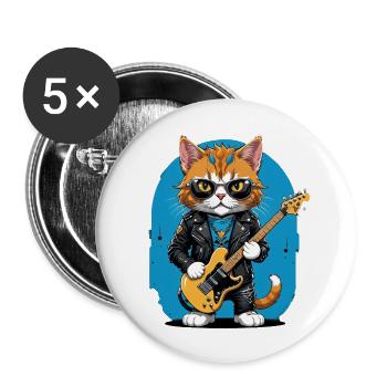 Cat Rocker Cat HardRock Gift - Lot de 5 grands badges (56 mm) - blanc - Devant