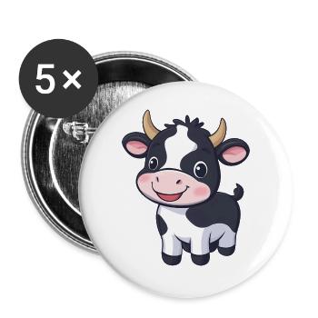 Niedliche Cartoon-Kuh - entzückendes und skurriles Design" - Buttons groß 56 mm (5er Pack) - Weiß - Vorne