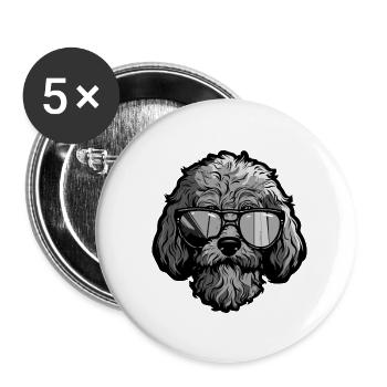Poodle Dog Hipster Cool Party - Buttons large 2.2''/56 mm (5-pack) - white - Front