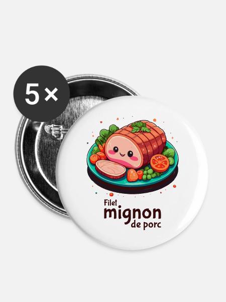 Schweinefilet - Dunkler Text - Buttons groß 56 mm (5er Pack) - Weiß